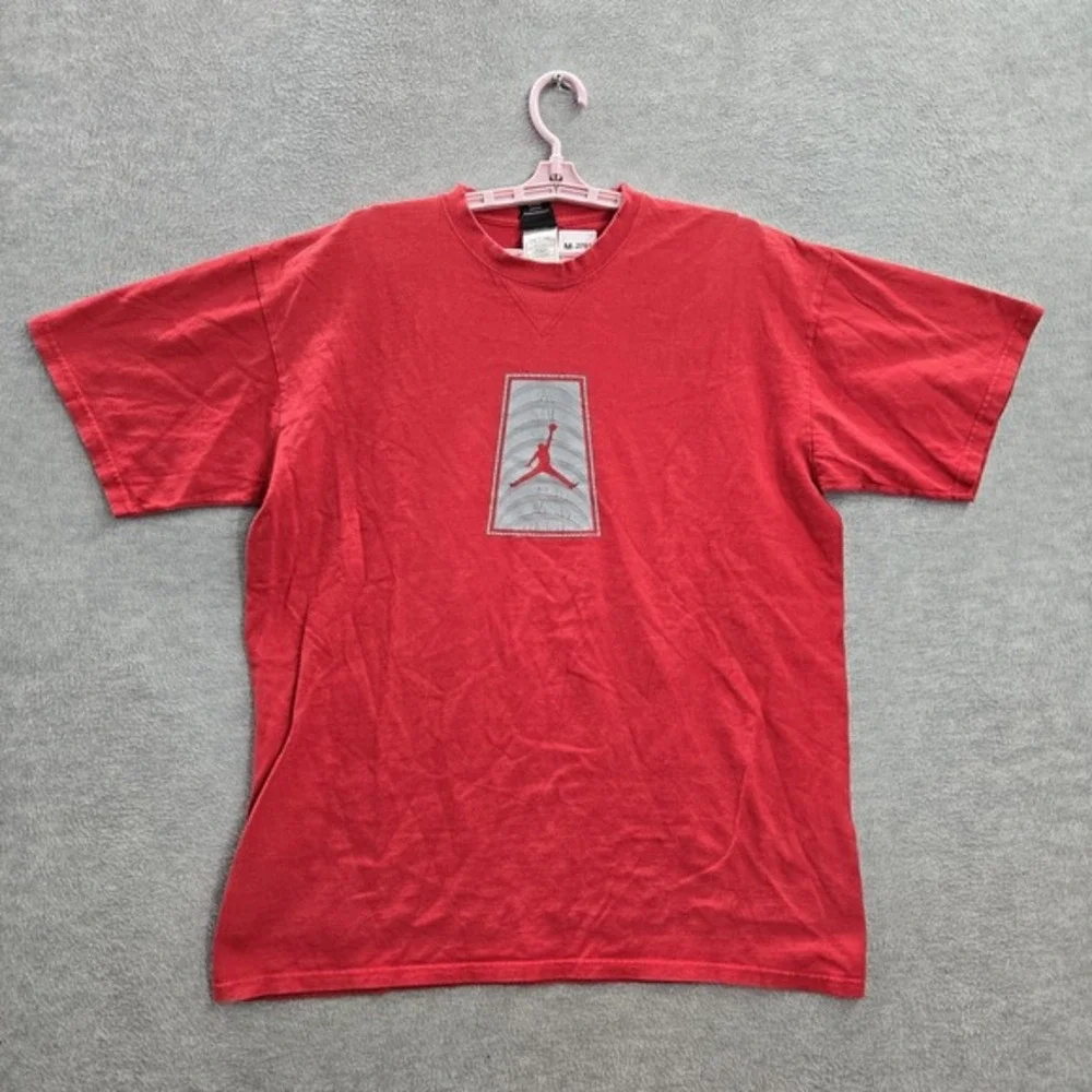 VINTAGE Air Jordan Men Shirt L Red Jumpman Logo Short Sleeve Cotton Y2K‎